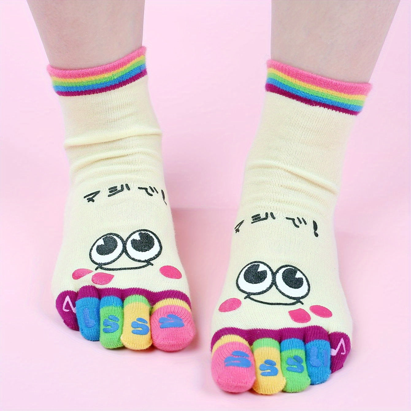 Cartoon Print Toe Socks Colorful Women's Sports Socks