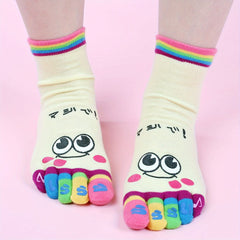 Cartoon Print Toe Socks Colorful Women's Sports Socks