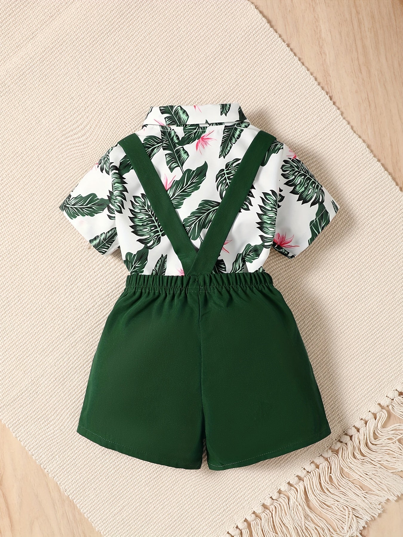 Baby Boys Tropical Plants Hawaii Shirt & Short Bib Pants Set