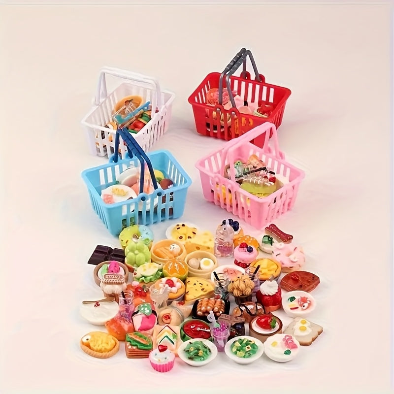 10pcs Mini Supermarket Shopping Basket Set with Food & Drink Models