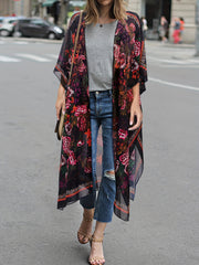 Floral Cover Up Shirt V Neck Semi Sheer Loose Fit Beach
