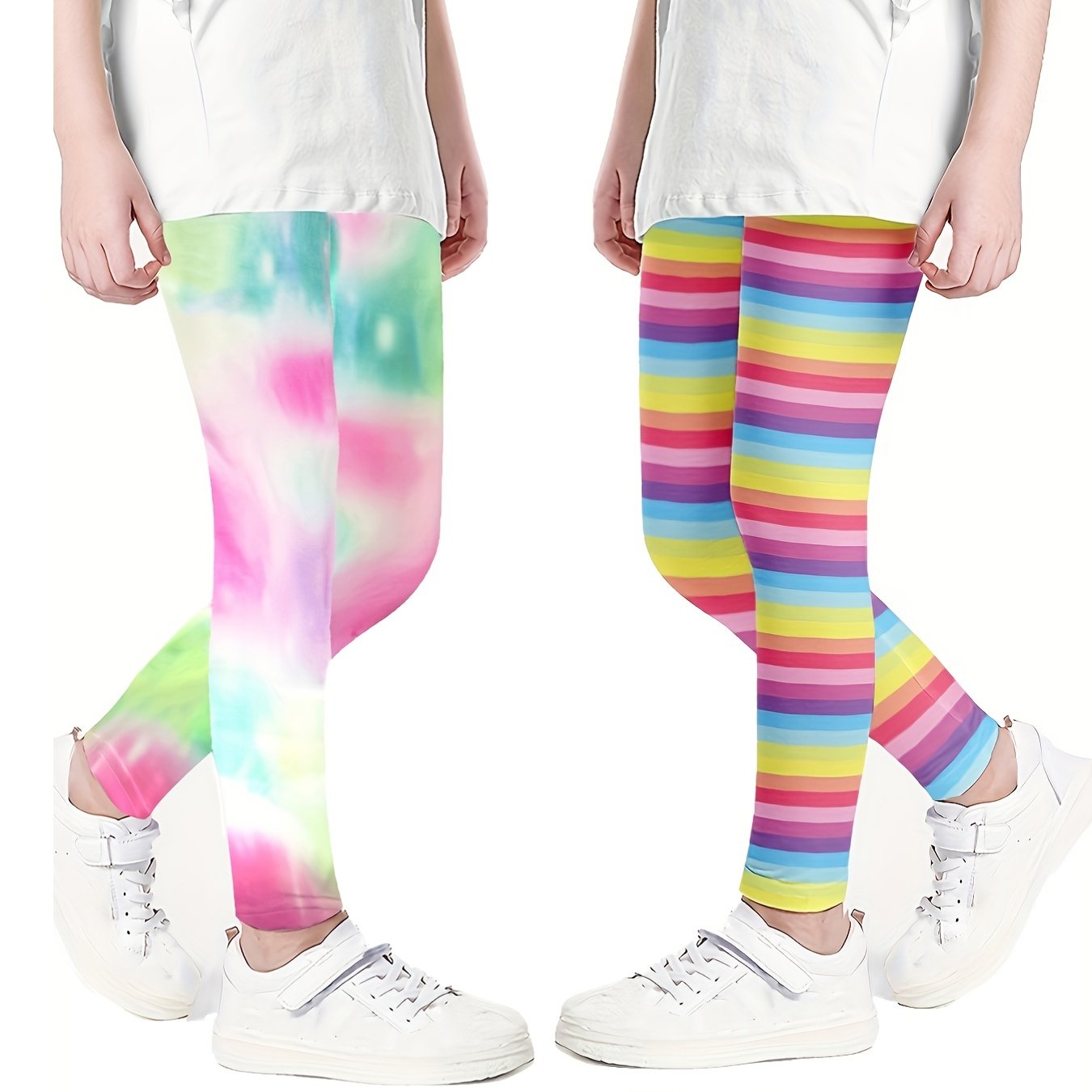 Toddler Girls Rainbow Stripes Athletic Leggings High Waist Yoga