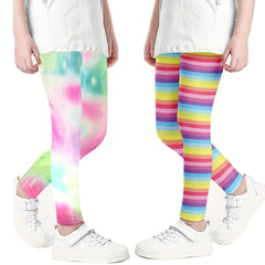 Toddler Girls Rainbow Stripes Athletic Leggings High Waist Yoga