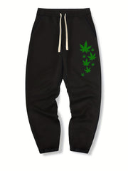 Leaf Print Drawstring Sweatpants Loose Fit Pants Men Casual Joggers