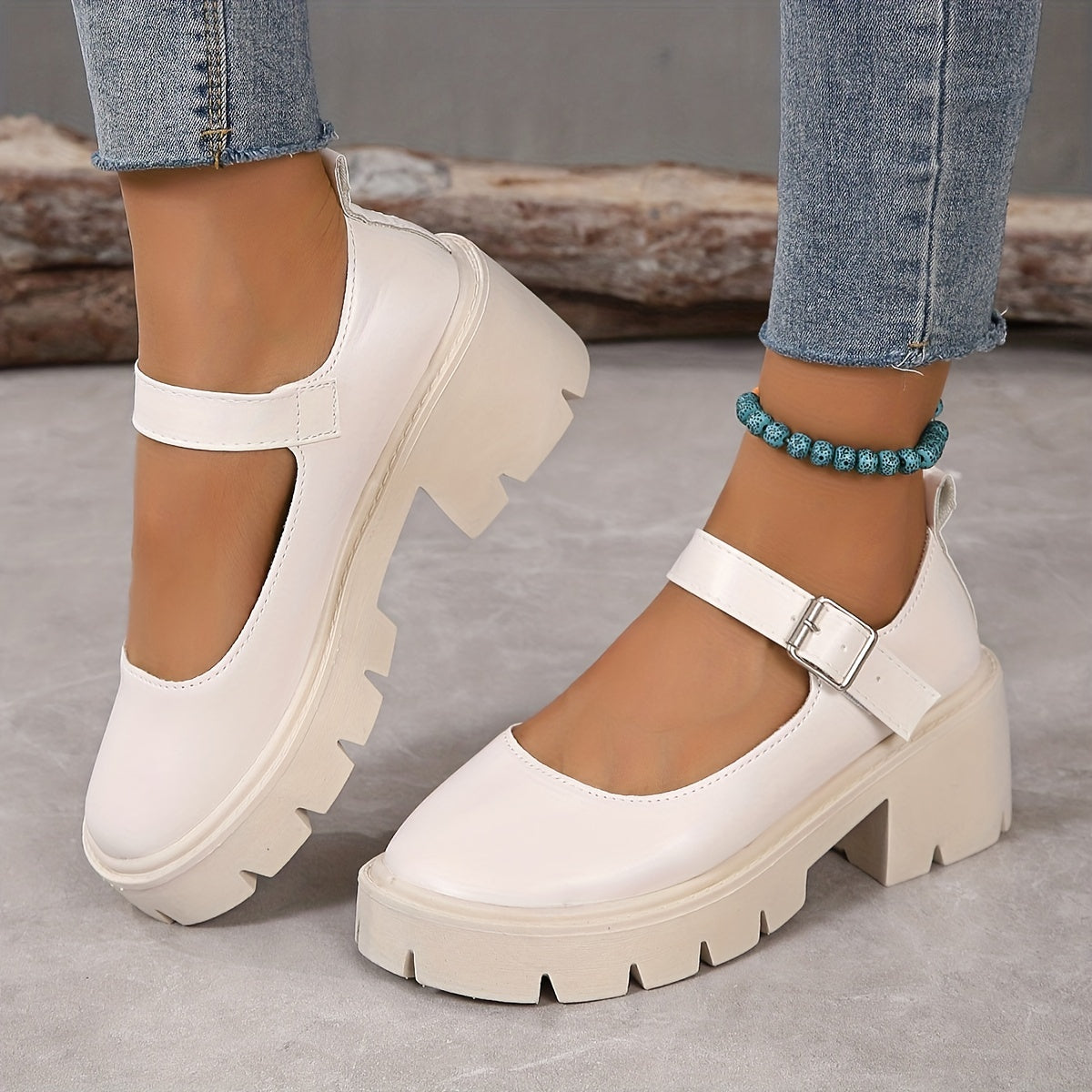 Women's Chunky Heel Buckle Strap Platform Shoes