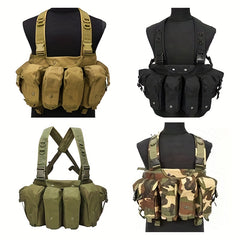 Outdoor Chest Rig With Magazine Pouch Adjustable Vest Tan Green