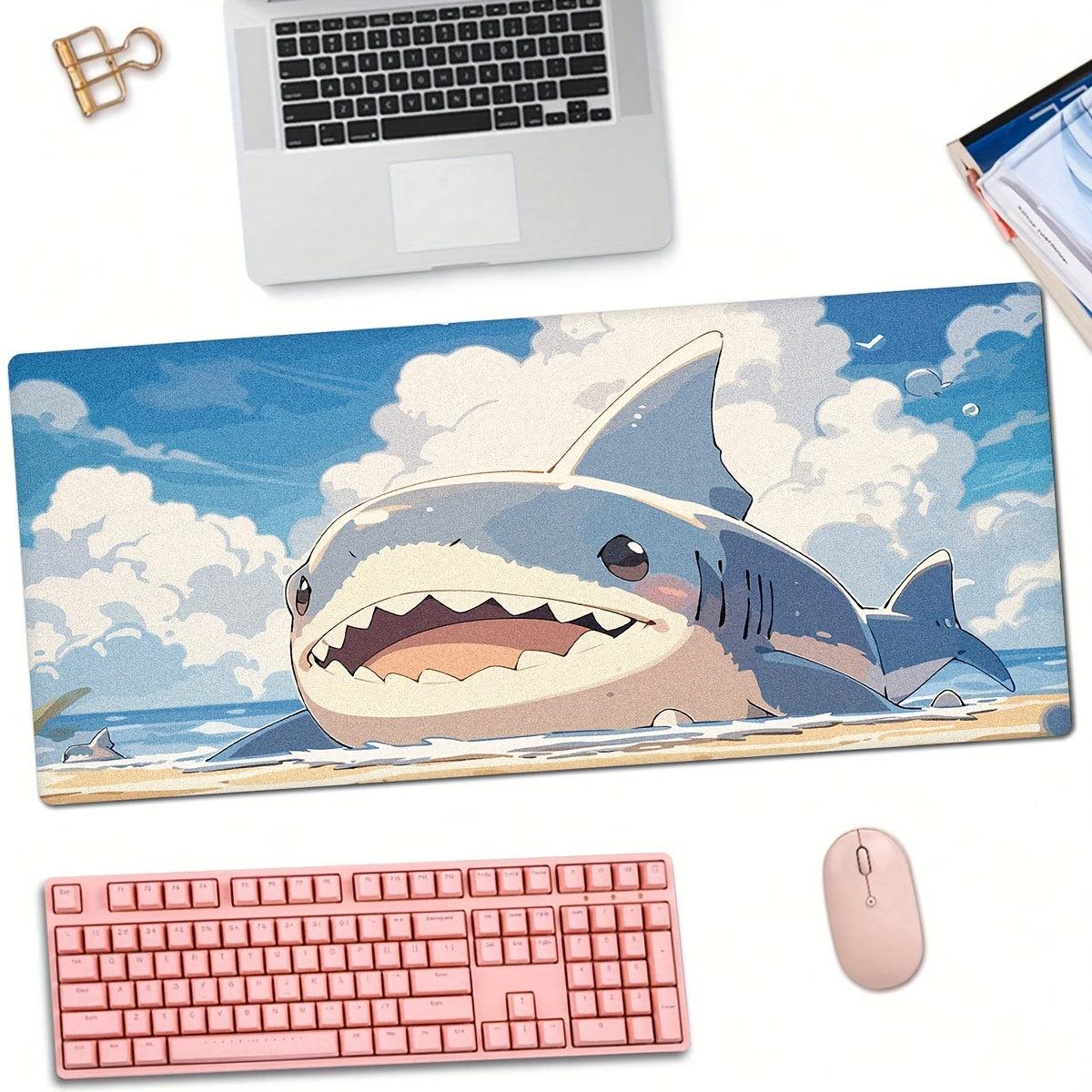 Shark Animation Beach Mouse Pad Non-slip Rubber Keyboard Office Game Pad