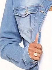 Solid Long Sleeve Crop Denim Jacket