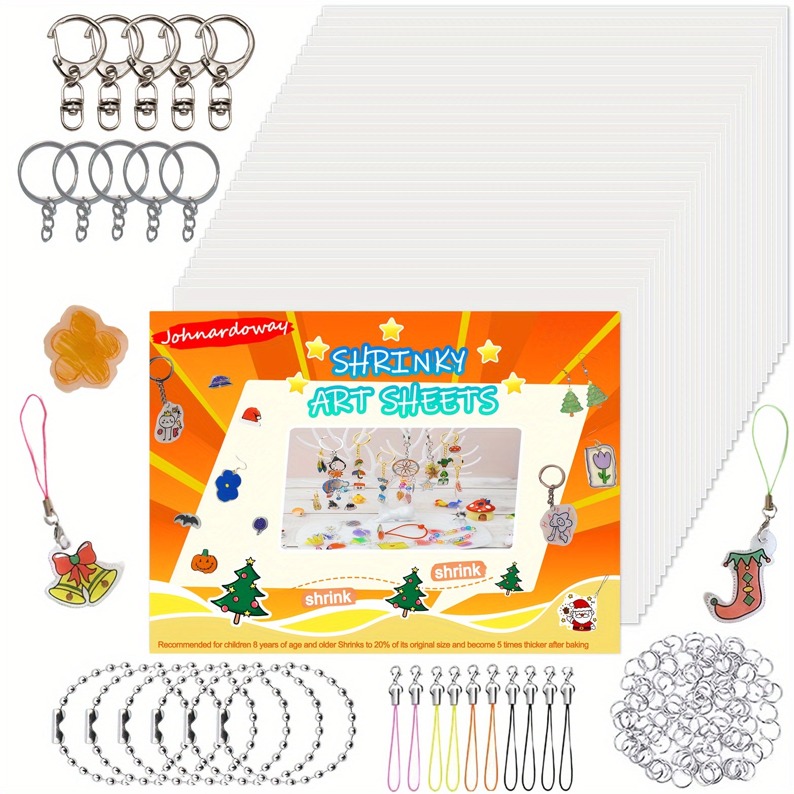160pc Heat Shrink Film Sheets & Accessories for DIY Keychains