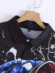 Men's 3D Fish Print Bowling Shirt Short Sleeve Summer Casual Button Up Shirt