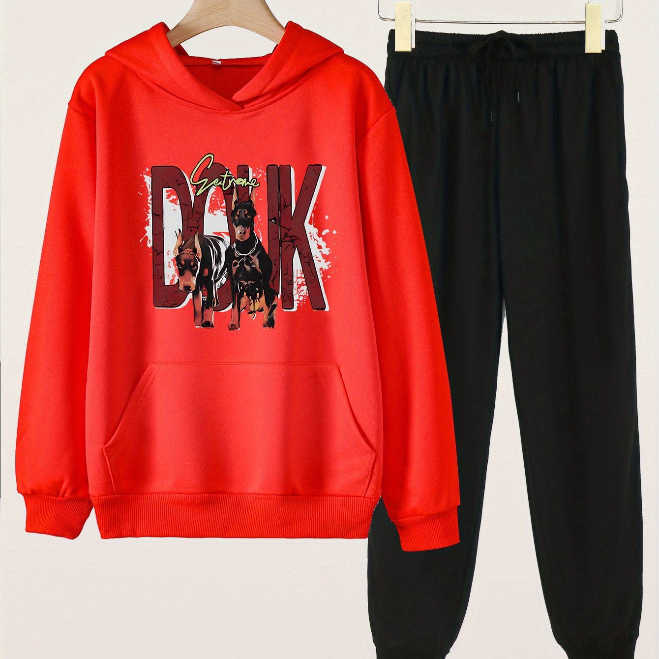 Girls Dogs Print Hoodie & Solid Sweatpants Set