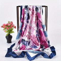 Vintage Flower Print Bandana Silky Shawl Square Scarf Woman Neckerchief