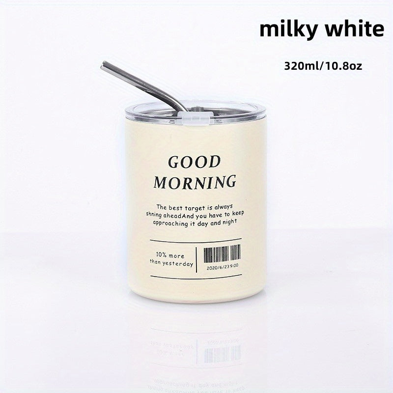 Insulated Vacuum Flask with Straw Stainless Steel Thermal Bottle