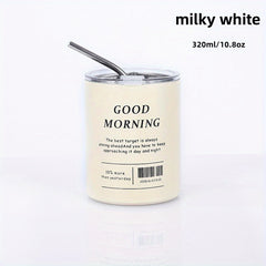 Insulated Vacuum Flask with Straw Stainless Steel Thermal Bottle