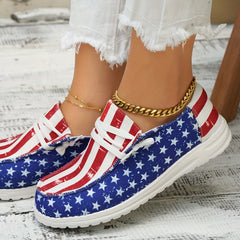 American Flag Printed Canvas Flat Sneakers for Women