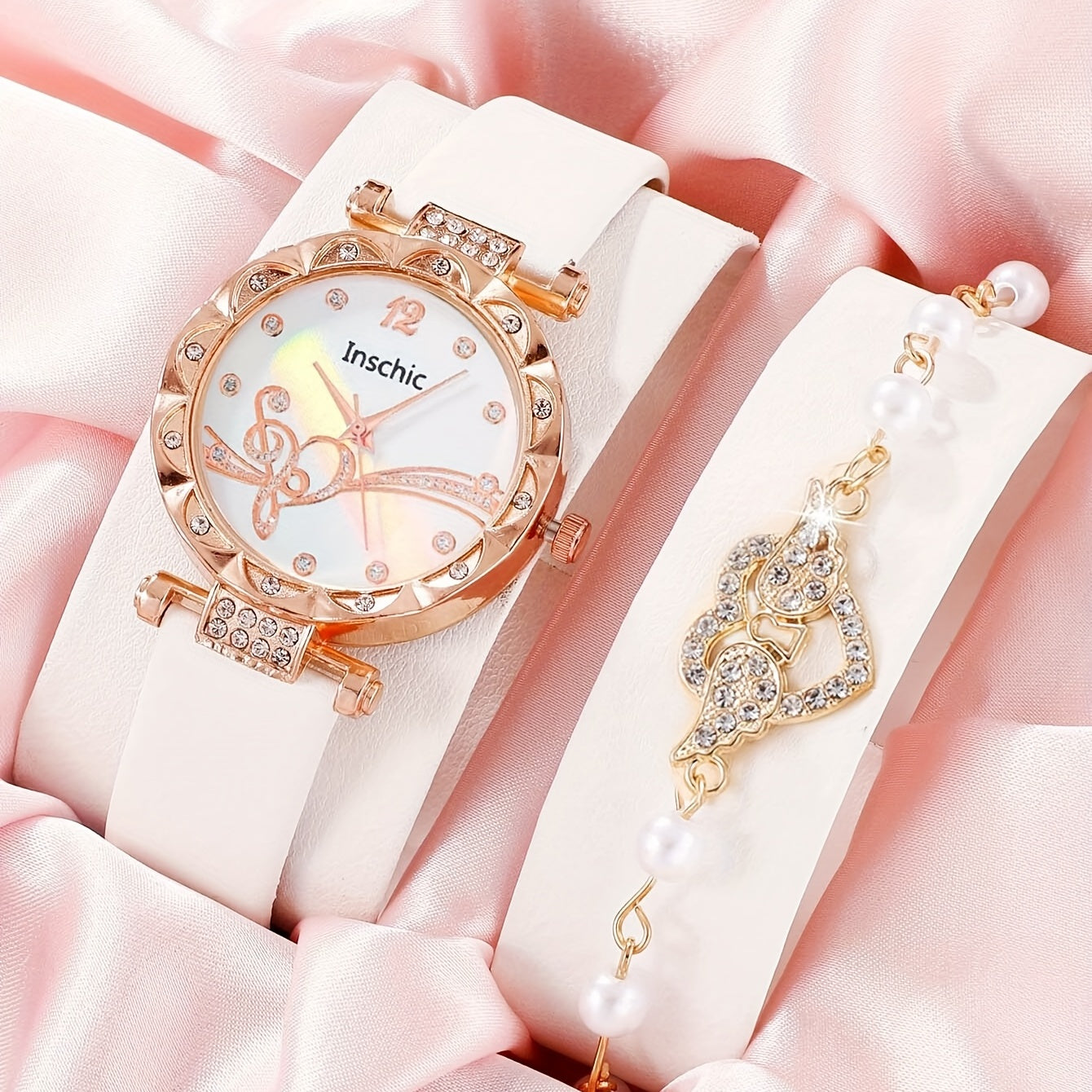 Leather Quartz Watch & Agate Bracelet Set Gift