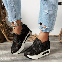 Floral Lace Platform Slip-On Shoes for Women