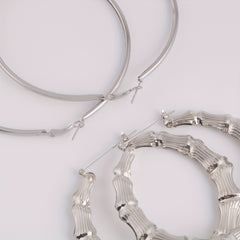3 Pairs Punk Hoop & Rhinestone Earrings Set Hip Hop Jewelry
