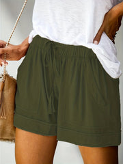 Drawstring Waist Patched Pockets Shorts for Women