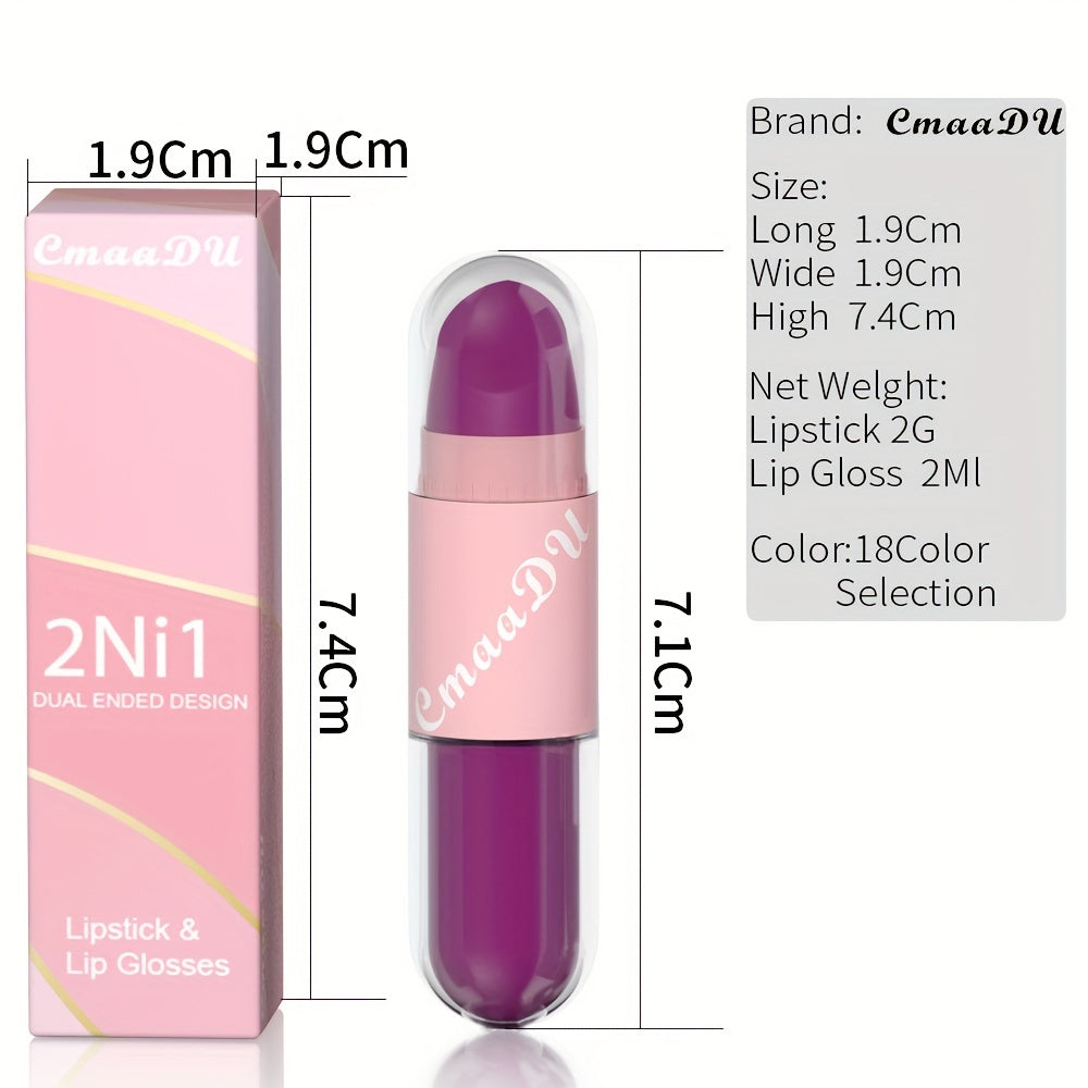 2-in-1 Lipstick Lip Gloss Set Waterproof Long Lasting Matte Finish Lip Makeup