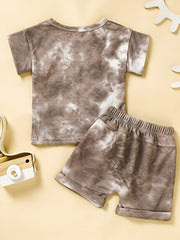 Boys Sunshine Print Casual Outfit Round Neck T shirt & Shorts Set