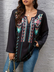 Floral Print Notched Neck Tunic Top