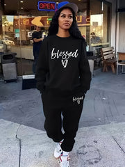 Women's Plus Letter & Heart Print Sweatshirt & Joggers Set