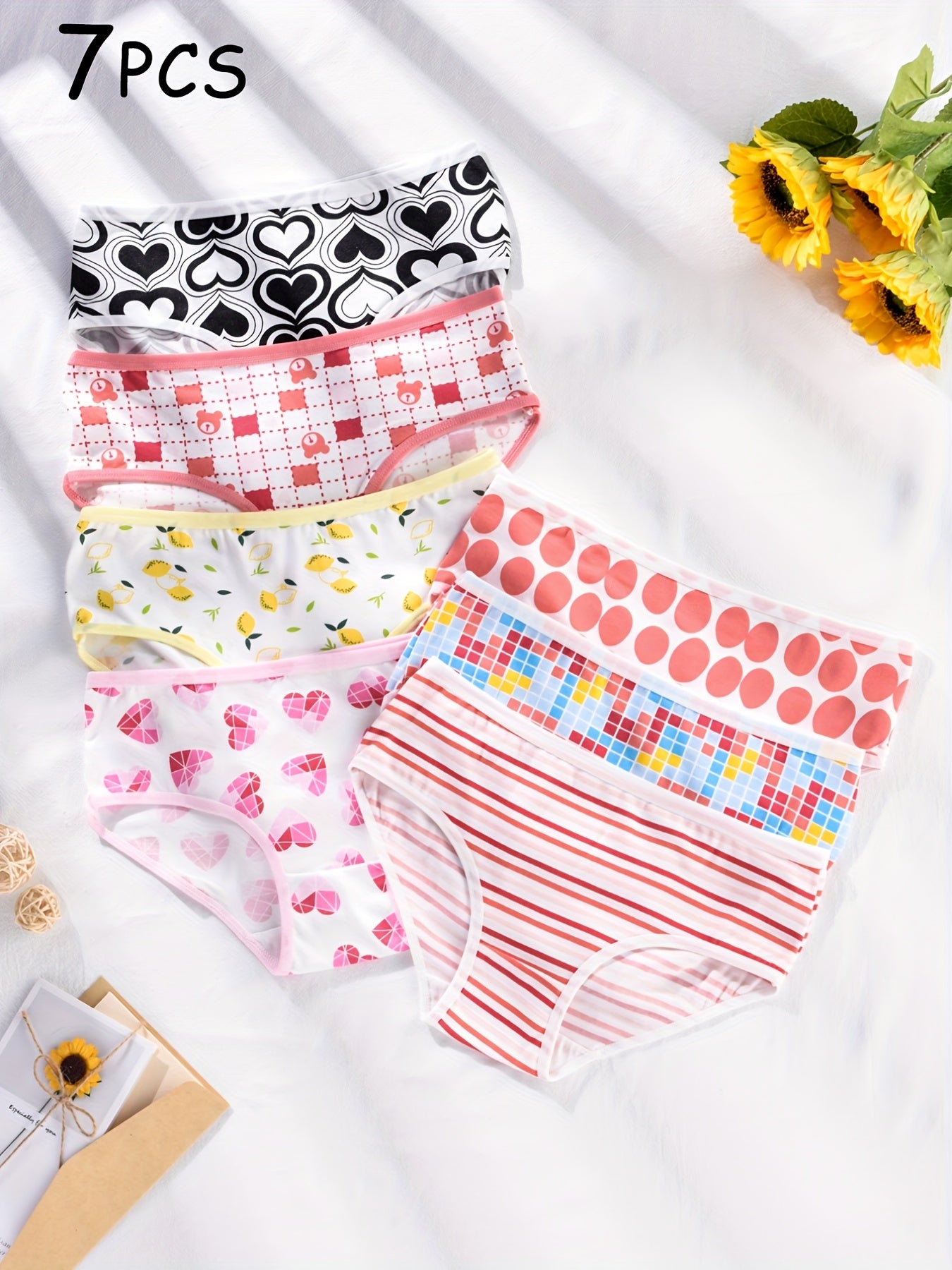 7 Pcs Cartoon Pattern Briefs Women's Panties