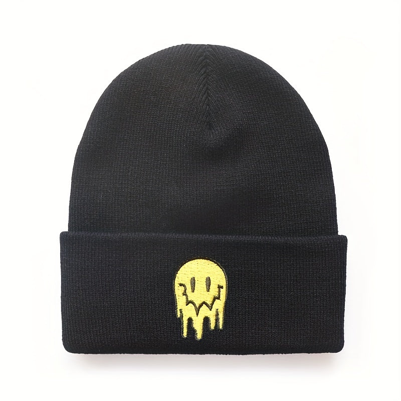 Happy Face Embroidery Cold Hat For Men And Women Street Knitted Hat