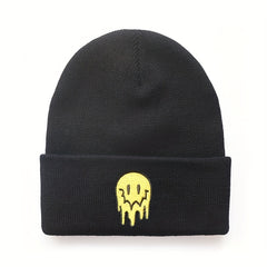 Happy Face Embroidery Cold Hat For Men And Women Street Knitted Hat