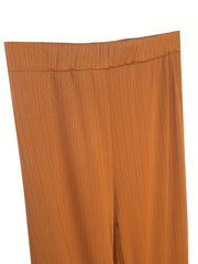 Plus Ribbed Short Sleeve Button Crop Shirt & Pants Outfit