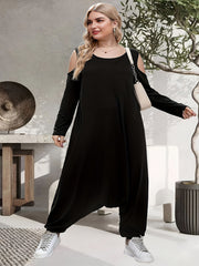 Women's Plus Size Cold Shoulder Round Neck Jumpsuit