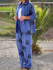 Women's Floral Print Blouse & Wide Leg Pants Set