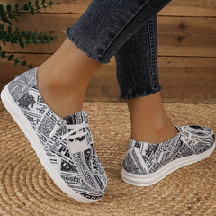 Women's Newspaper Print Canvas Loafers Lightweight Walking Shoes