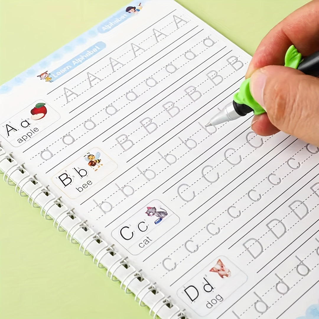 4pc Kids' Handwriting Workbooks Grooved Pages Writing Stickers & Pen