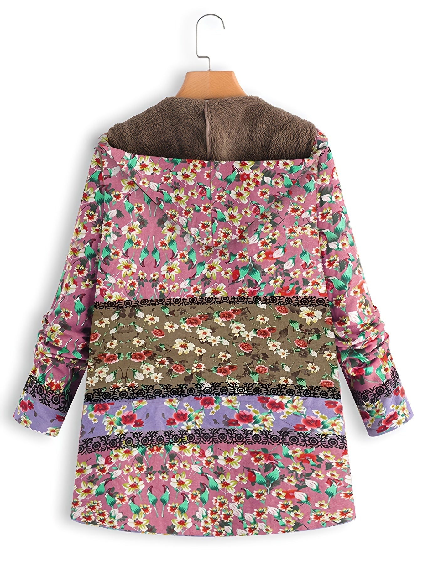 Floral Print Hooded Padded Coat Winter Outerwear