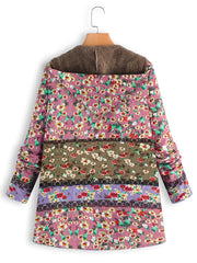 Floral Print Hooded Padded Coat Winter Outerwear
