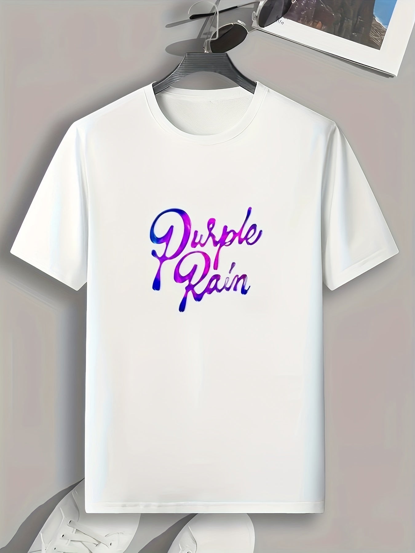 Purple Rain Print Men's Graphic T shirt for Summer