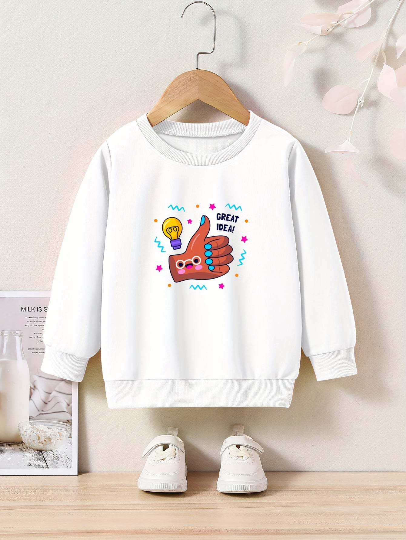 Cartoon Thumb Pattern Girls Casual Pullover Sweatshirt