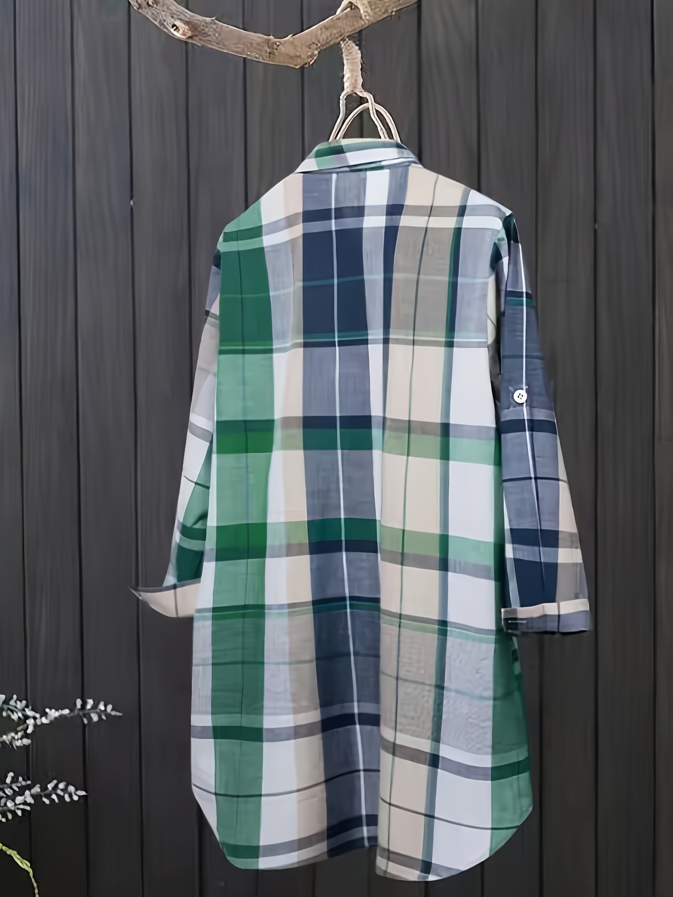Plaid Print Long Sleeve Button Up Tunic Shirt