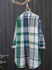 Plaid Print Long Sleeve Button Up Tunic Shirt