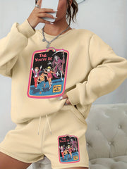 Halloween 2pcs Set Women's Plus Graphic Print Sweatshirt & Shorts