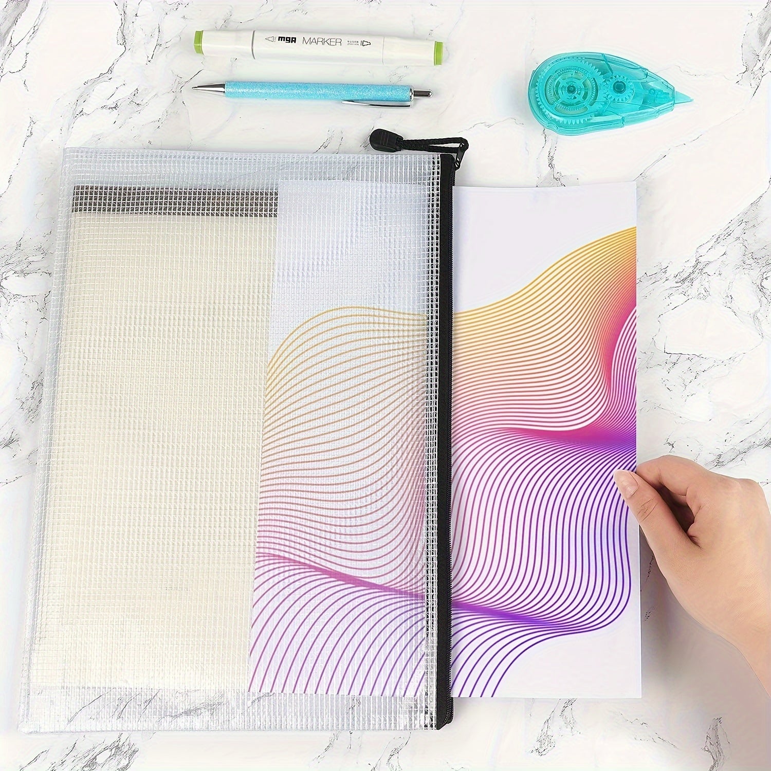 Plastic Mesh Zipper Bags for School Office Supplies - Set of 6 or 12