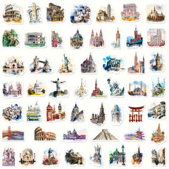 50pcs Architectural Scenery Graffiti Stickers Laptop Helmet Cup Decoration