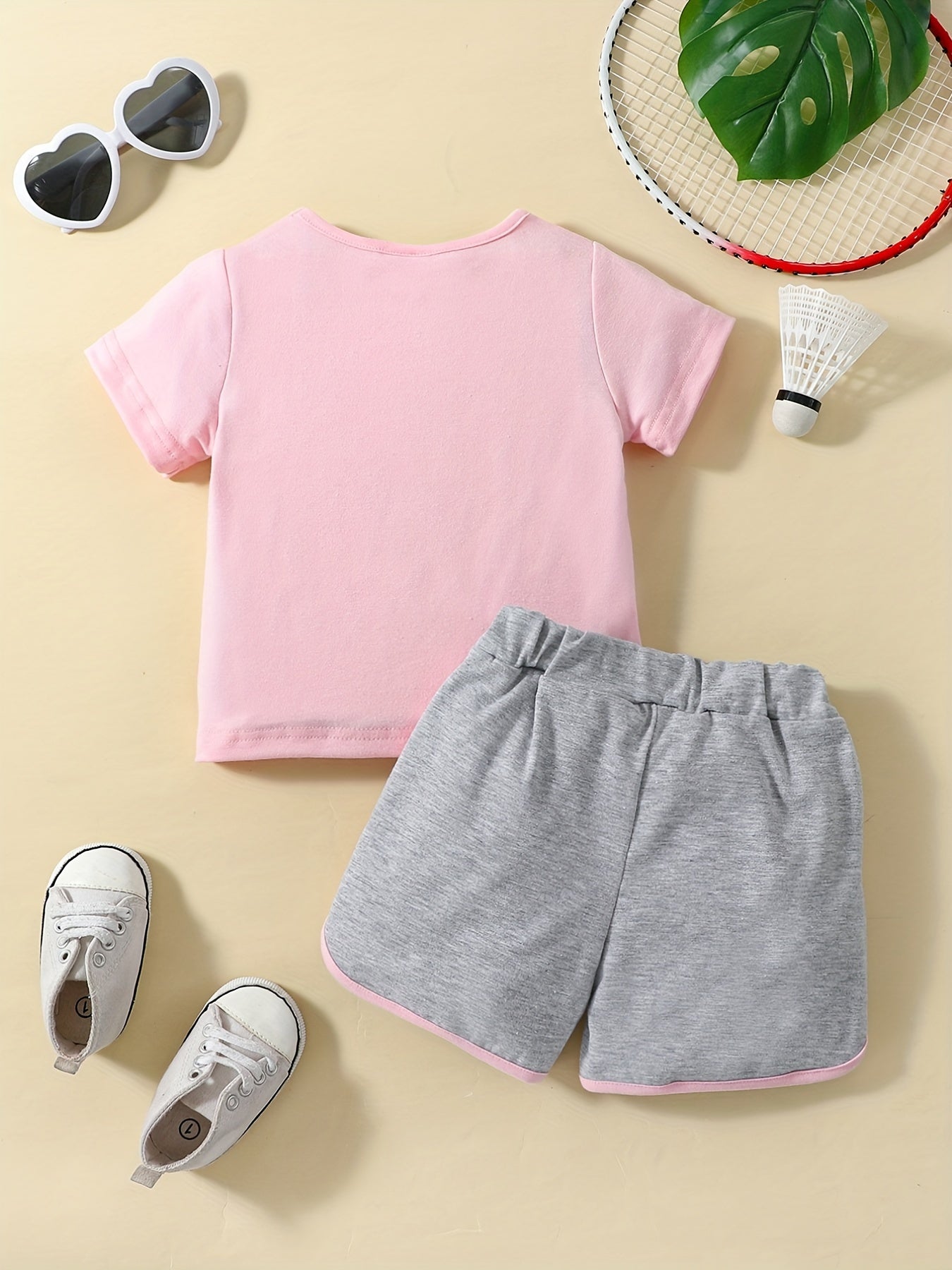 2pcs Baby Girls Heart Print T shirt & Shorts Set Summer Clothes