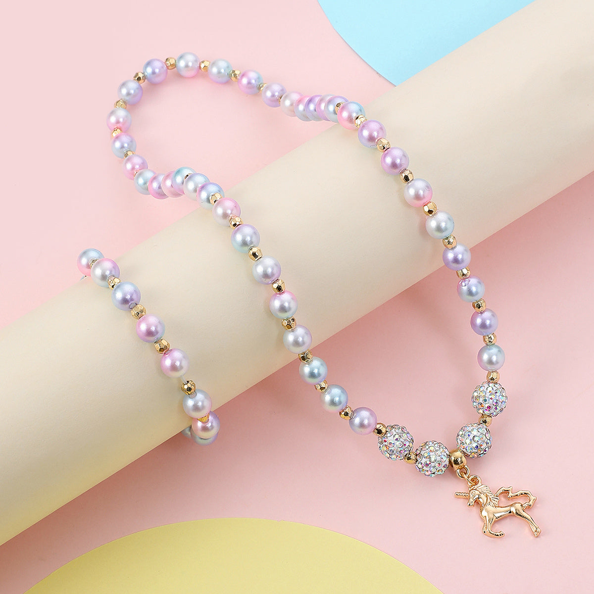 Kids Unicorn Bracelet & Necklace Set, Gradient Bead Jewelry