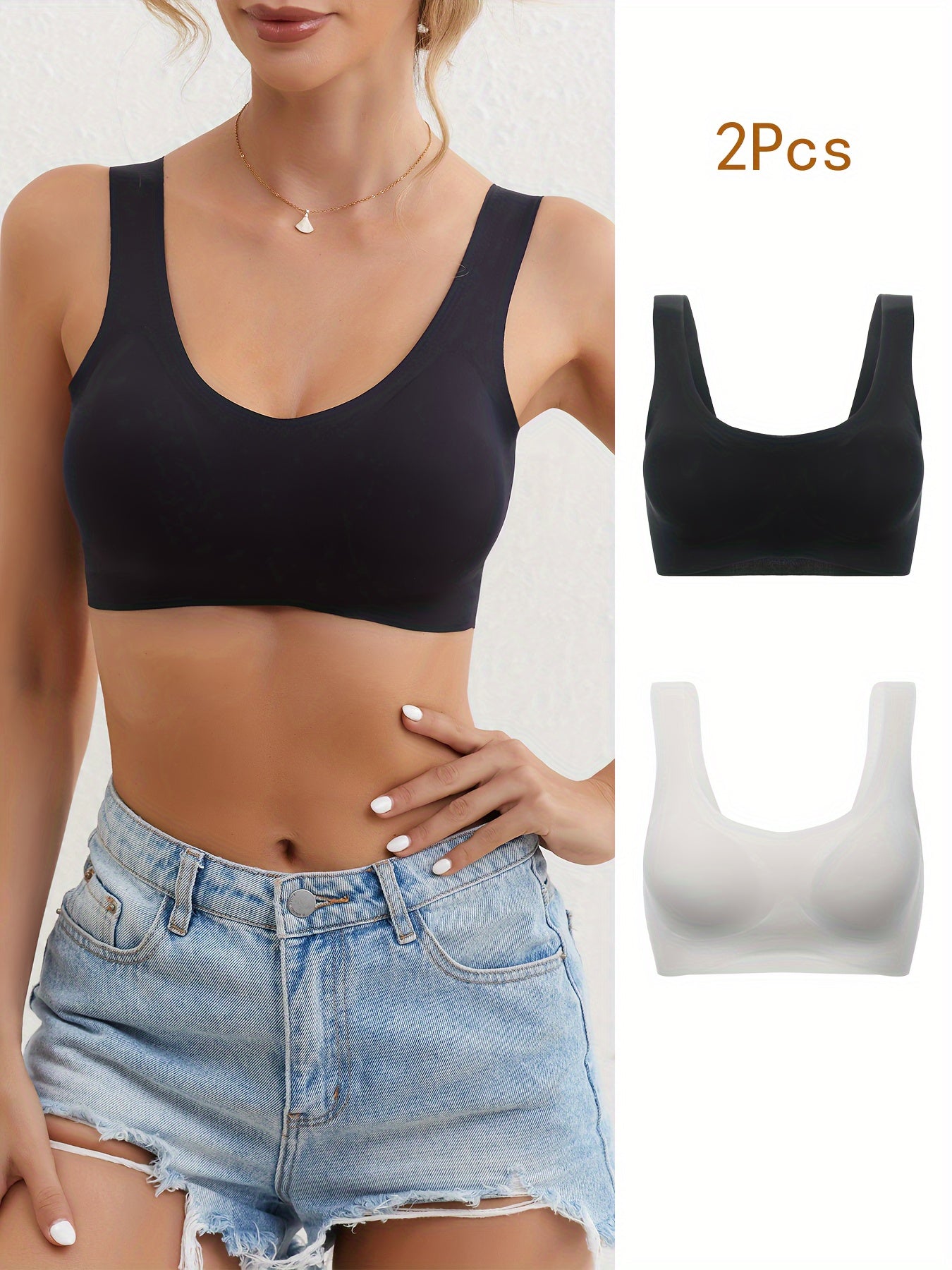2pcs Seamless Wireless Bras Comfy & Soft Intimates Bra Women's Lingerie