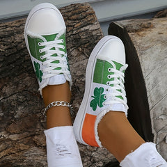 Women's Colorblock Leaf Print Sneakers Low Top Lightweight Flat Shoes