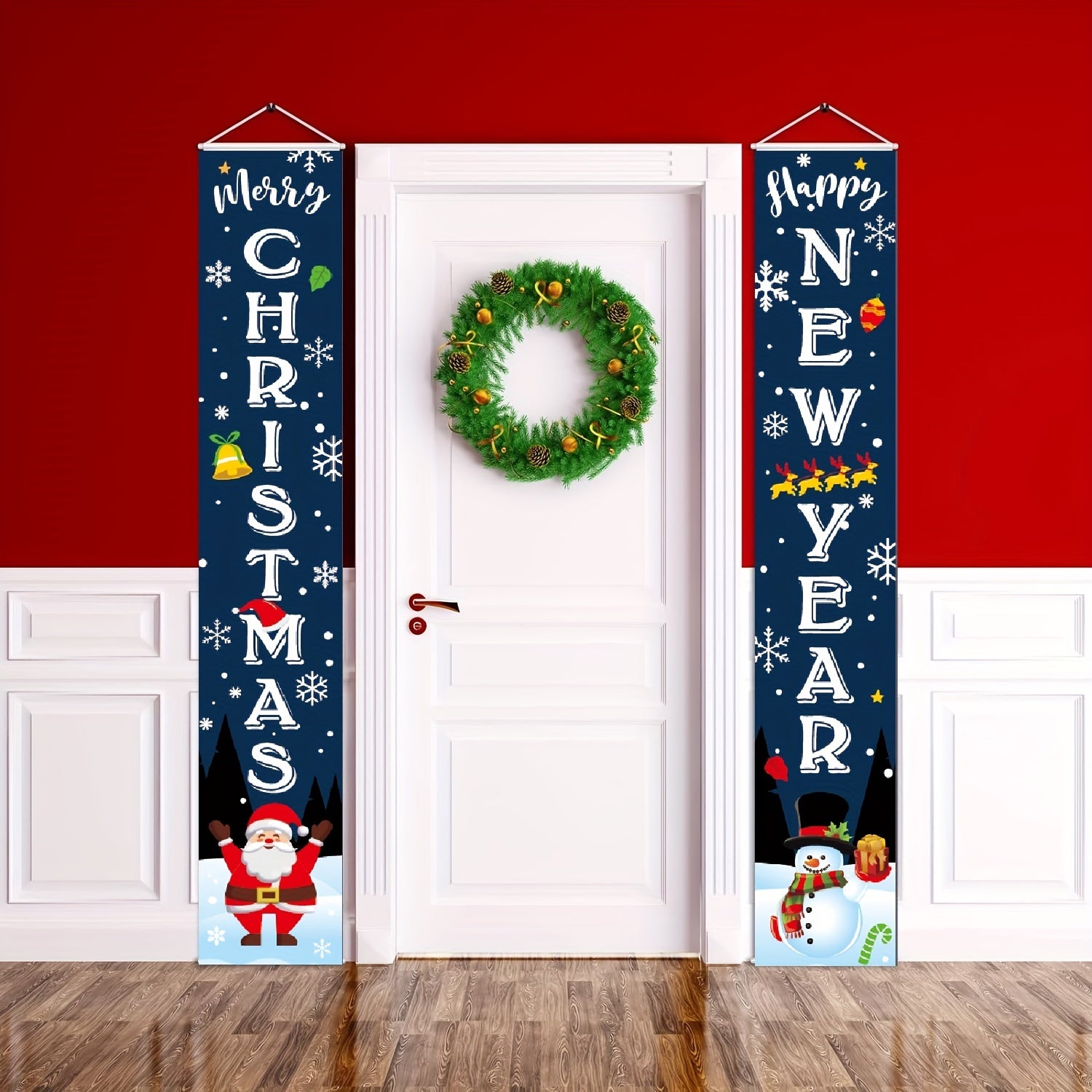 Santa Snowman Banners for Front Door Porch Garden Xmas