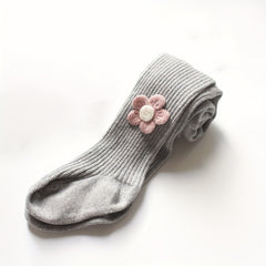 Girls Kids Pantyhose Combed Cotton Vertical Stripe Small Flower Accessories Legg